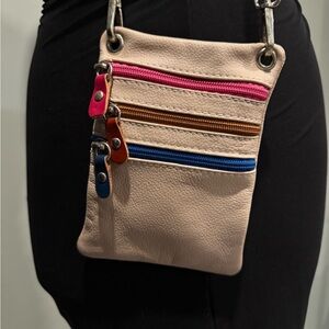 REAL Leather mini purse multi color leather multi zip